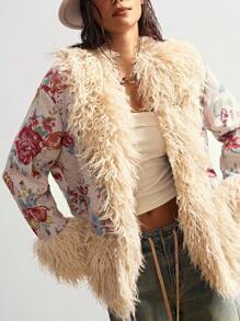 Bohemela 女士休闲波西米亚风度假梭织常规夹克，秋冬 - 杏色 - 查看 5