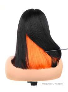 Peekaboo玩弄風短直發女士娃娃頭假髮,彩色亮點娃娃頭4x4鬆緊帶帽假髮10-14英寸人髮娃娃頭假髮 - SNatural/Orange - 查看 3
