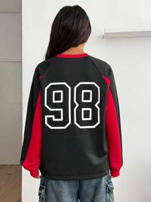 Coolane 女士秋冬街头运动休闲图案撞色长袖卫衣