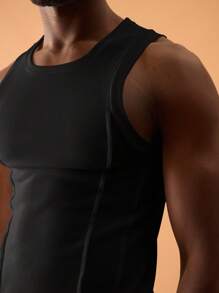 Musero 男士圆领缝线细节紧身罗纹背心春夏季度假海滩时尚节日伊比沙岛 - 黑色 - 查看 5