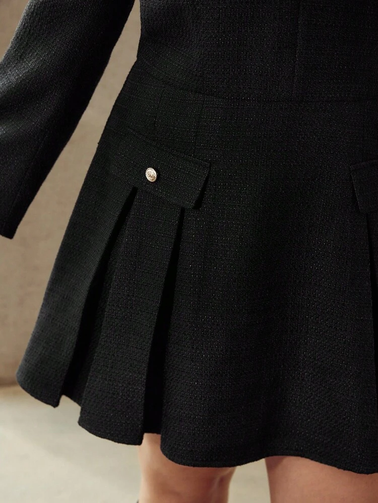 CHIC LONG SLEEVE PLEATED MINI DRESS, AUTUMN/WINTER
