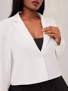 SHEIN SXY Áo blazer dài tay dáng ngắn màu trắng tối giản, gợi cảm dành cho nữ cỡ lớn, phù hợp mặc hàng ngày, lễ hội, hẹn hò, sinh nhật, tiệc độc thân, đám cưới, thanh lịch, thường ngày, đi mua sắm, thời trang đường phố, đi chơi, quyến rũ, dễ phối đồ và tạo dáng thon gọn, tôn dáng, phù hợp cho lễ tốt nghiệp, tựu trường, giáo viên vào mùa thu/đông. - trắng - Xem 10