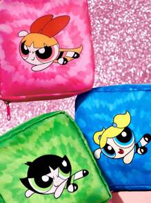 THE POWERPUFF GIRLS X SHEIN 1 件涤纶图案储物袋，可用作卫生巾架、电子产品收纳袋、小物品袋、泡泡、花朵、毛茛、友谊、爱情 - 彩色 - 查看 9