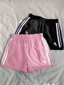 Comfortcana Quần short thể thao thêu sọc hai tông màu thoải mái mùa hè - Nhiều màu - Xem 3