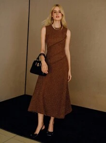 MOTF PREMIUM TWEED SOLID RAW TRIM SLEEVELESS DRESS - Coffee - View 4