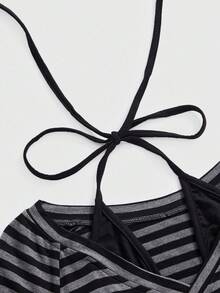 Astro Boy X ROMWE Women Retro Striped Print 2 In 1 Tight T-Shirt - Multicolor - View 3