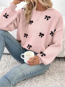 EMERY ROSE 2024 New Arrival European & American Blogger Style Cute Bow Design Casual Pullover Sweater, Age-Reducing Knit Pullover Fall Winter - Multicolor - View 5