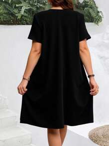 EMERY ROSE Music Festival Casual Minimalist Solid Color Loose Dress, Suitable For Plus Size, Summer Suitable For Going Out - Black - View 2