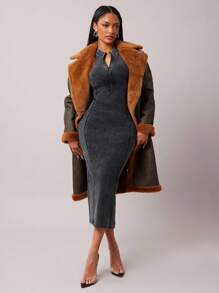 SHEIN SXY 女士修身中长款夏季连衣裙 - 黑色 - 查看 3