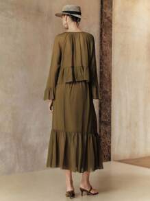 Revavyn Bộ đồ hai mảnh Cardigan và váy Maxi thanh lịch mùa hè dành cho nữ, phong cách thường ngày và đi làm - xanh quân đội - Xem 4