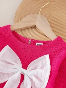 SHEIN Playful Pals Bộ quần denim dài tay in hình bướm màu đỏ mận giản dị cho bé gái mùa thu/đông - Màu Hồng Tươi - Xem 6