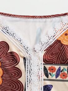 SHEIN LUNE Vacation Leisure Flower Print Splice Lace Camisole Top Graphic Tees Women Tops