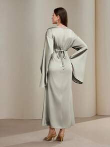 Veilorie 女式纯色圆领喇叭袖优雅连衣裙