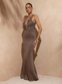 Hauture Sexy Summer Basic Resort Vacation Organic Hallow Out Mermaid Maxi Dress - Brown - View 3