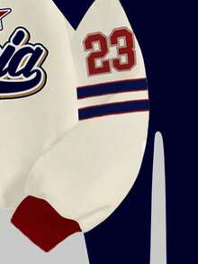 SHEIN Leap Crew 青少年女孩休闲复古字母和数字徽章图案运动衫和紧身裤两件套，学院风，返校，时尚运动服，圆领舒适长袖，适合秋冬季 - 彩色 - 查看 5