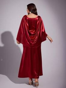 Viva Relle Elegant Slimming Fish Tail Hem Long Dress, Plus Size - Burgundy - View 6
