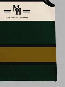 Solurane Men's Summer Letter & Stripe Print Round Neck Casual Tank Top - Dark Green - View 4