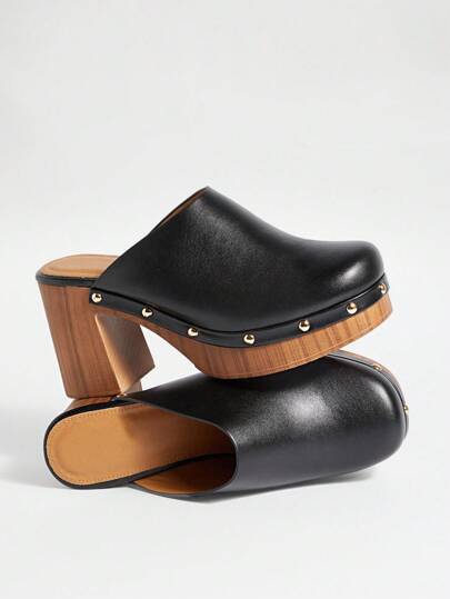 Solezae Mules de tacón grueso, de moda y cómodos para mujer