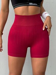 Dewbera Pantalones cortos deportivos elásticos sin costuras de cintura alta de unicolor