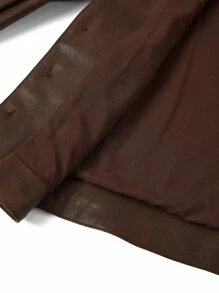 Ellevyn 时尚优雅复古装饰纽扣PU夹克秋季女装秋季女装棕色皮夹克女士秋季服装商务休闲女士棕色夹克 - 咖啡棕 - 查看 7