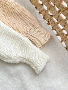 SHEIN 2pcs Newborn Baby Girl Cute Versatile Solid Color Long Sleeve Sweater, Autumn/Winter Fall