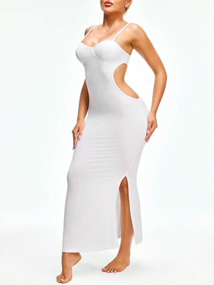 SHAPORA Fitted Comfortable Cup Mid-Length Slip Dress Nightgown For Women EasyComfort - White - View 4