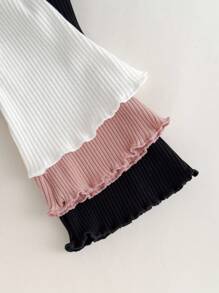 Baby Girl 3pcs Lettuce Trim Flare Leg Pants Chic Outfits For Autumn/Winter - Multicolor - View 3