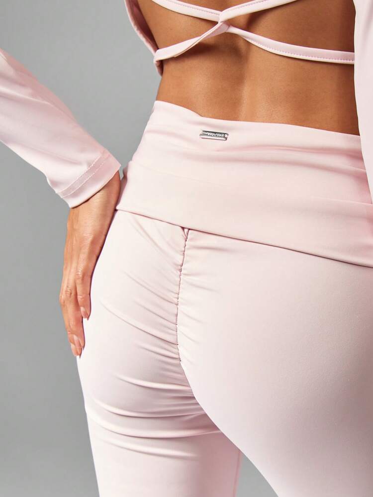 Missguided x Playboy Workout Flare Leggings High Waisted Fold Over Wide Leg Yoga Pants Four Way Stretch Fitness Athletic Running Studio Activewear Fall Winter
