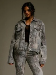 MUSERA Oversized Printed Denim Jacket Western Country Fall Autumn Back To School Cute 90's Y2k Fall Streetwear Festival Midwest Thanksgiving Chic