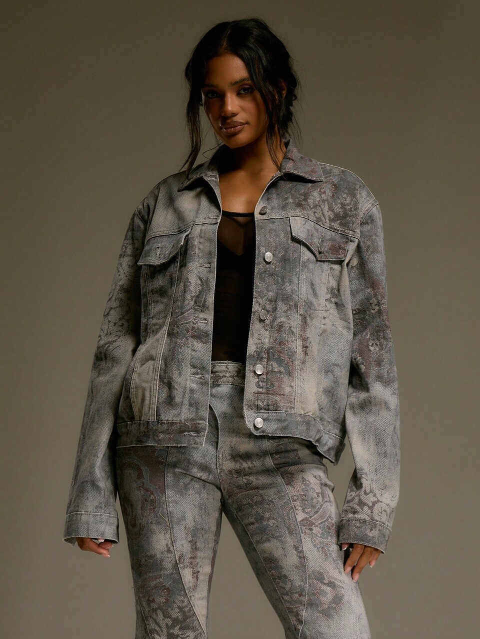 Oversized Printed Denim Jacket Western Country Fall Autumn Back To School Cute 90's Y2k Fall Streetwear Festival Midwest Chic Spring Summer