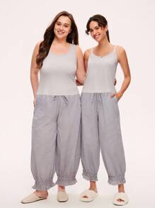 LUVLETTE Plus Women Gray Tank Casual Tops & Cotton Plaid Patterned Lounge Pants Cute Pajama Sets Pants With Pockets Lingerie As Outerwear Cozy At Home Checks And Balances Also Suitable For Teen Girl & Young & Kid