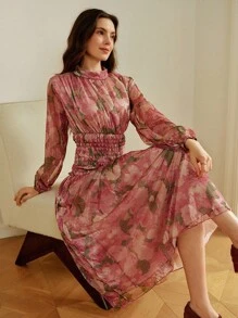 SHEIN Clasi Vestido maxi de vacaciones elegante y relajado con cintura ceñida, nuevo para primavera/otoño 2025, adecuado para citas, salidas, vacaciones, banquetes, fiestas, noches, bodas, festivales de música - Multicolor - Ver 3
