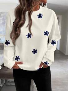 SHEIN LUNE 休闲简约印花图案圆领宽松女式运动衫 - 彩色 - 查看 5