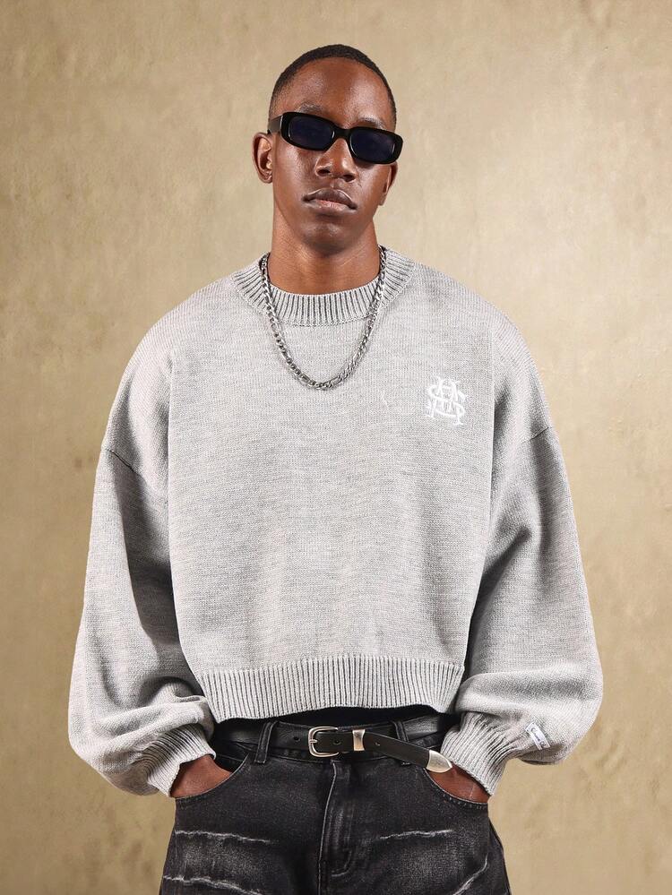 Cropped Monogram Knit Jumper With Ribbed Trim