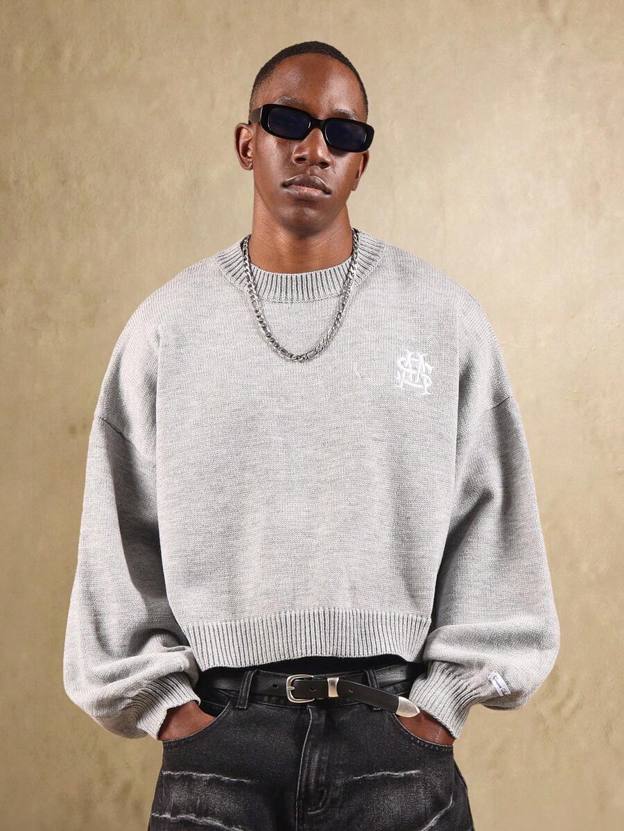 SUMWON 宽松版型字母针织套衫复古风格圆领毛衣休闲街头服饰冬季必备超大经典款