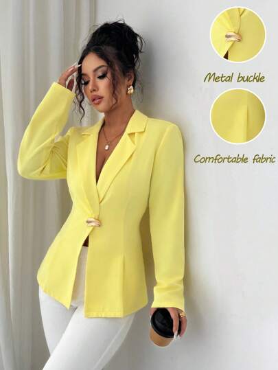 Elenzga 女士时尚纯黄色西装外套