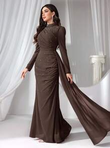 Coutiva 女式立领长款晚礼服 - 咖啡棕 - 查看 5