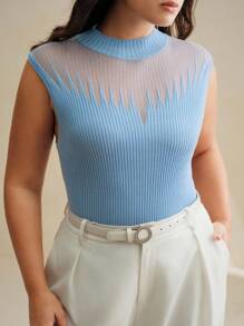 Anewsta Plus Size Sheer Sexy Crop Top - Baby Blue - View 2