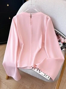 Franclia Tie Bow Casual & Commute Minimalist Vacation Style Women Blouse Fall Cloth For Women - Pink - View 2