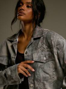 MUSERA Oversized Printed Denim Jacket Western Country Fall Autumn Back To School Cute 90's Y2k Fall Streetwear Festival Midwest Thanksgiving Chic