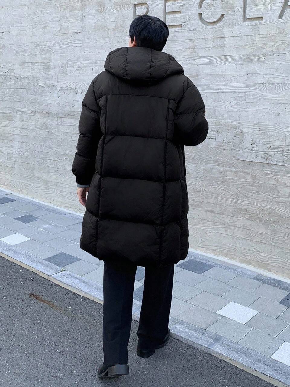 Men's Thick Hooded Black Padded Coat, Winter