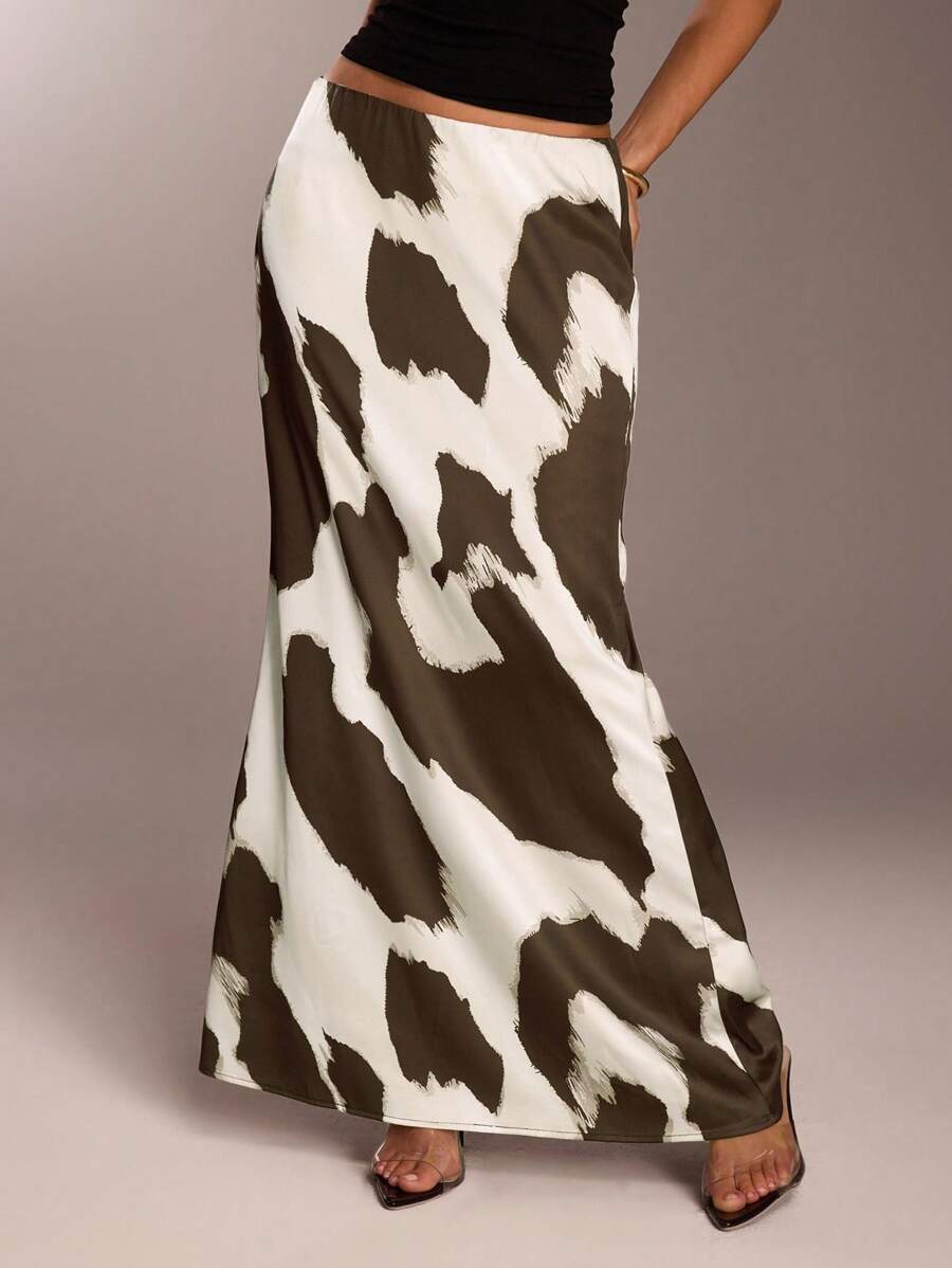 SHEIN Forever 21 Women's Printed Fish Tail Hem Midi Skirt - Brown - View 1