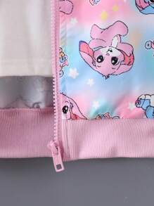 年轻女孩的可爱兔子印花长袖连帽拉链休闲夹克，秋季风格。 - 彩色 - 查看 5