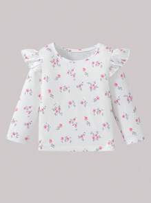 SHEIN Playful Pals 4 件套女婴休闲日常百搭芭蕾薄纱裙，条纹碎花上衣，舒适柔软面料，超值多件套 - 彩色 - 查看 3