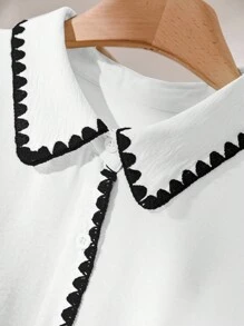 CosyJoli Plus Size Women Short Sleeve Single Breasted Pocket Casual Color Block Blouse,Slightly Sheer,Business Casual Woman Spring To Summer - White - View 3