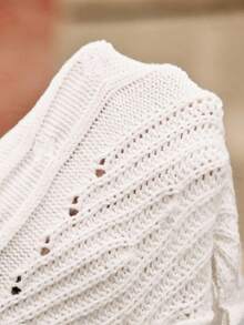 Easura Suéter midi de cuello en V con trenzado de punto, de manga larga, talla grande, cómodo para el transporte