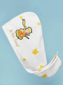 LE PETIT PRINCE X SHEIN 1pc Embroidery Pattern Microfiber Hair Drying Towel Cap, Star Print, Soft Polyester, Super Absorbent Material, Suitable For All Hair Types - White - View 6