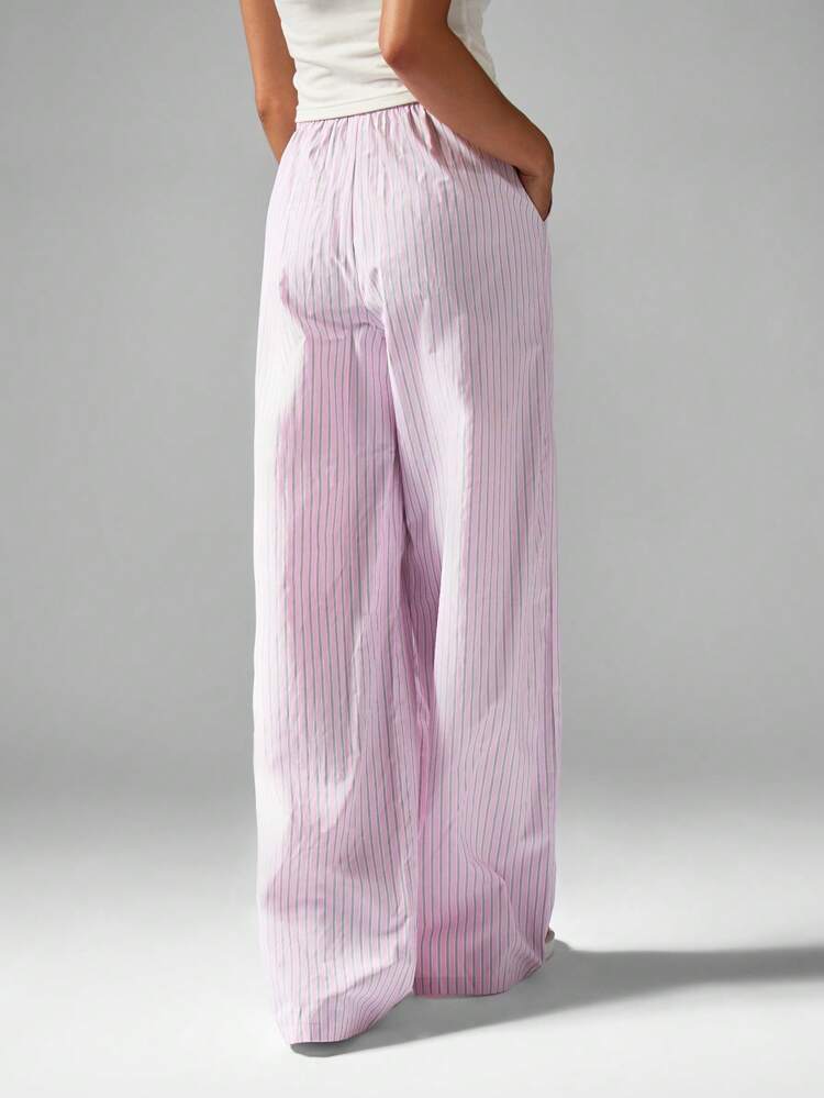 MISSGUIDED Wide Leg Summer Palazzo Pants Pinstripe Casual Drawstring Waist Lounge Beach Vacation Bottoms Flowing Resort Wear Travel Fashion Comfort Style