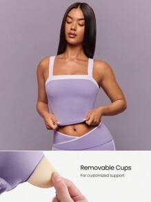 GLOWMODE FeatherFit™ Retro Glow Lembut, Elastis, Menyerap Keringat, Potongan V-Back Dalam, Dua Warna, Tank Top Pendek untuk Yoga, Pilates, Barre, Gym, Musim Semi - Lilac Purple - View 3