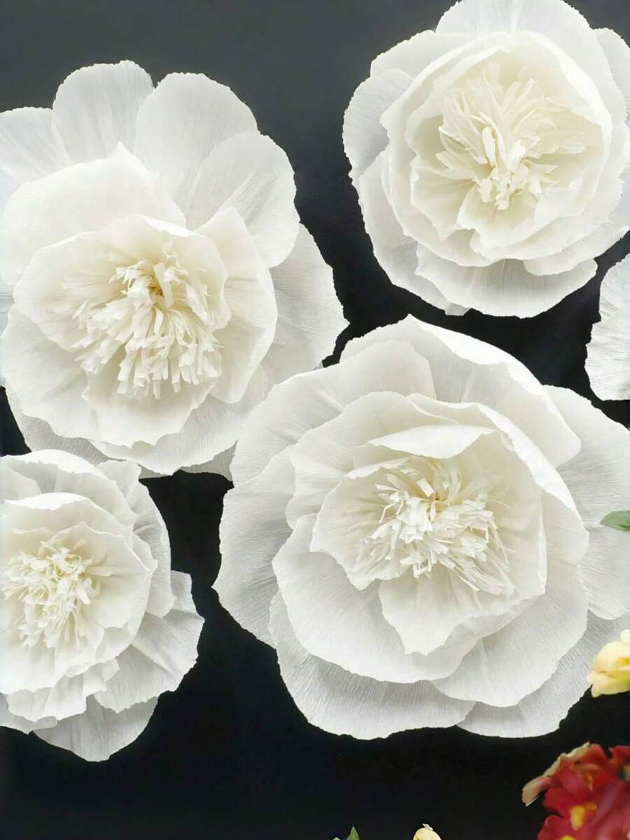 5 flori albe din hârtie, 30 cm + 25 cm, decor de perete 3D artificial, vrac, pentru fundal de nuntă, petrecere burlăciță, petrecere de ziua de naștere, cabină foto boho, decorare arc, centre florale, decor DIY pentru casă, decorațiuni pentru evenimente